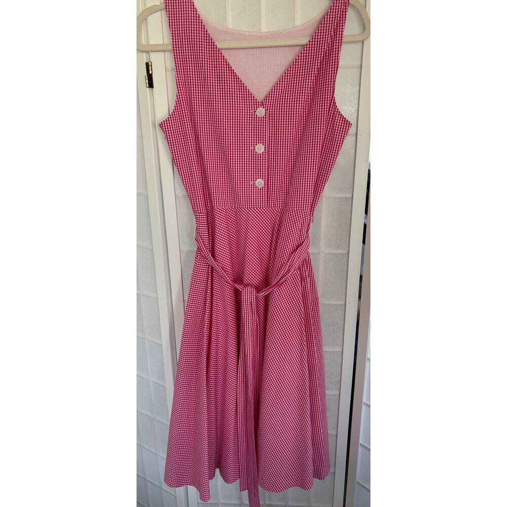 Liz Claiborne New York Pink Gingham Sleeveless Lined Side Zip Midi Dress Size 10 - Picture 5 of 14